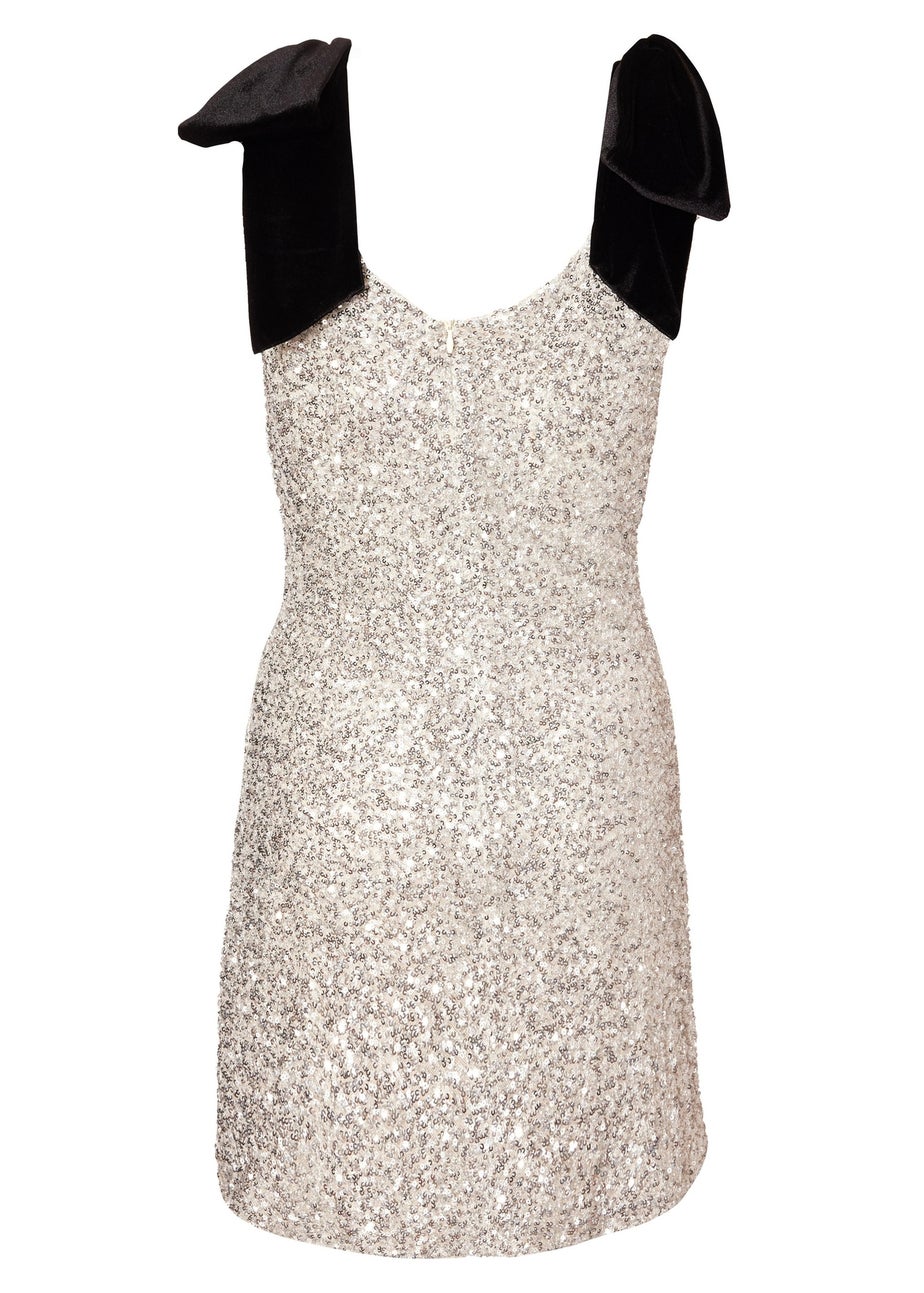 Quiz Cream Sequin Bow Detail Mini Dress