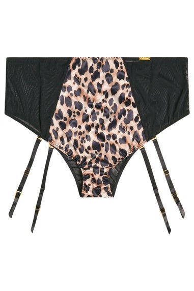 Yours Curve Black Leopard Mesh Detachable Suspender Briefs