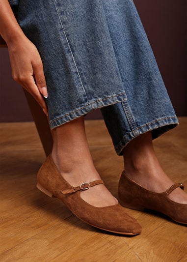 Where's That From Jennifer Cognac Suede Mary Jane Flats