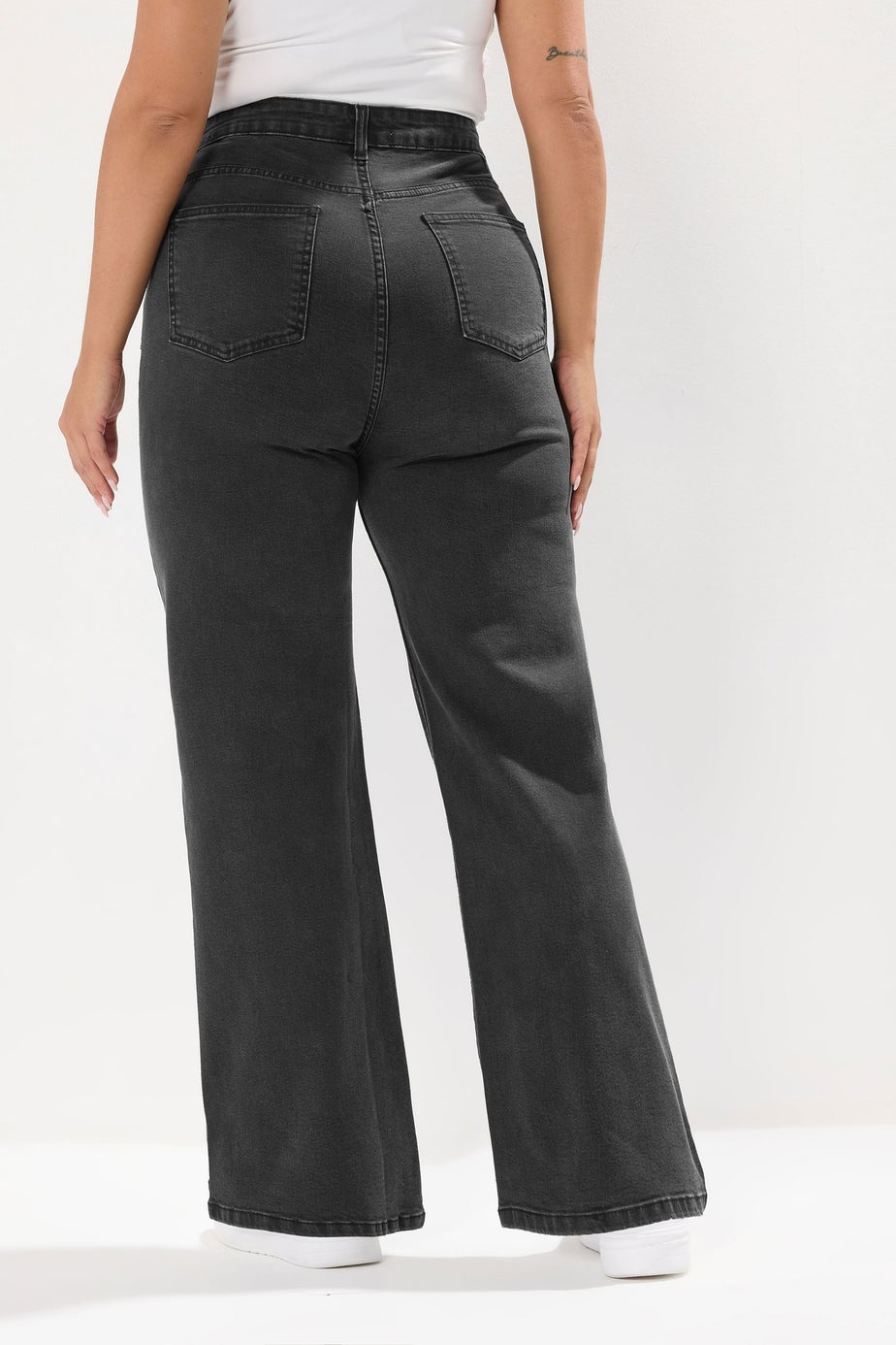 Yours Curve Black Seam Studded Wide Leg Jeans