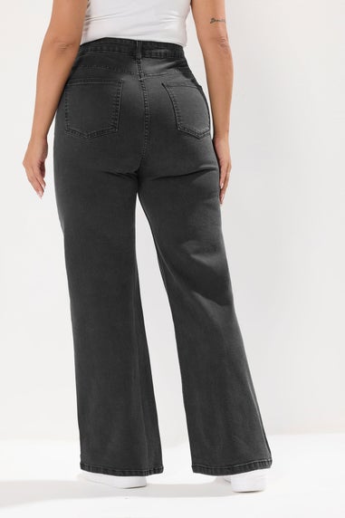 Yours Curve Black Seam Studded Wide Leg Jeans