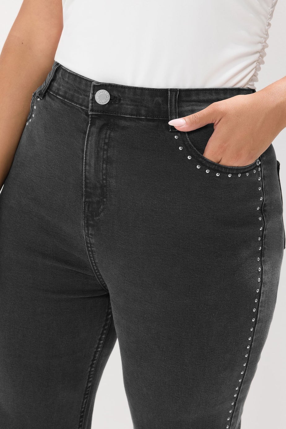 Yours Curve Black Seam Studded Wide Leg Jeans