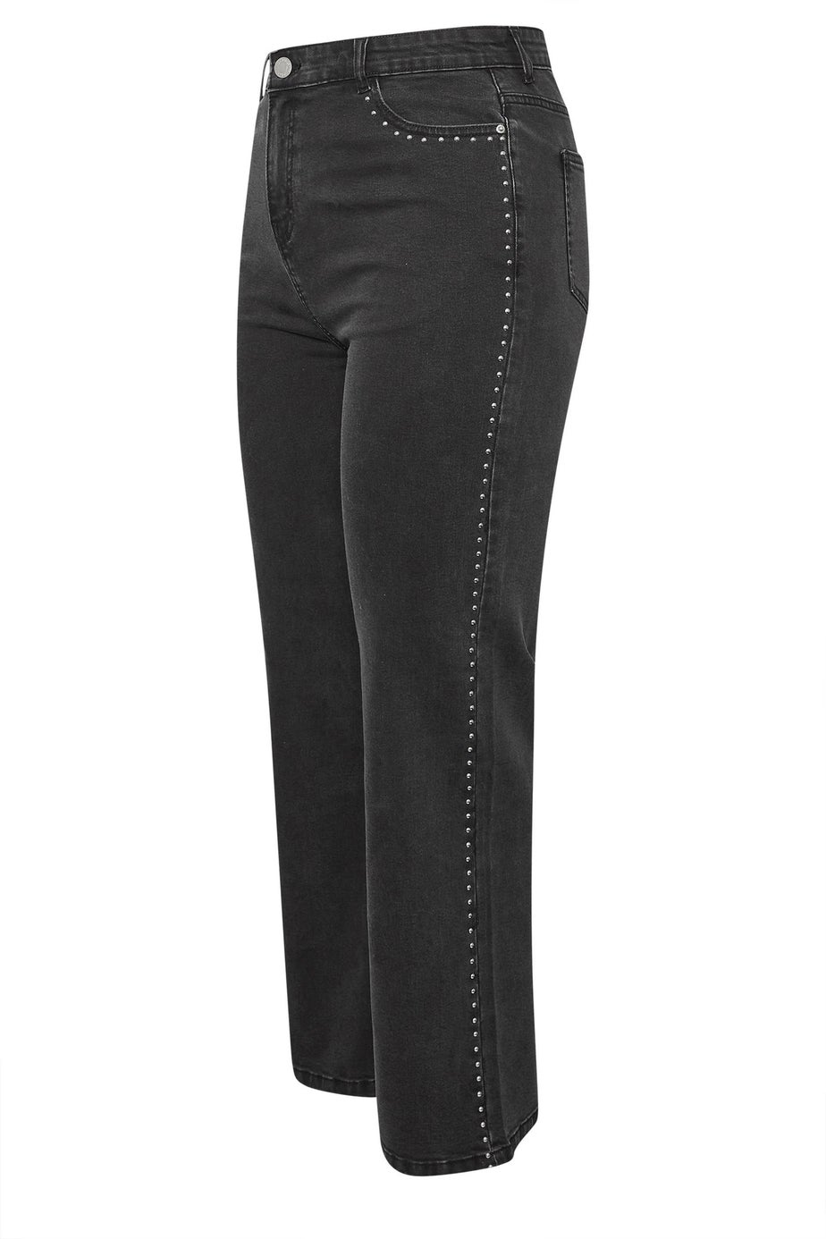 Yours Curve Black Seam Studded Wide Leg Jeans