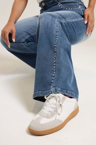 Yours Curve Blue Studded Wide Leg Jeans
