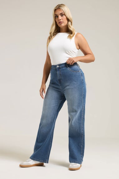 Yours Curve Blue Studded Wide Leg Jeans