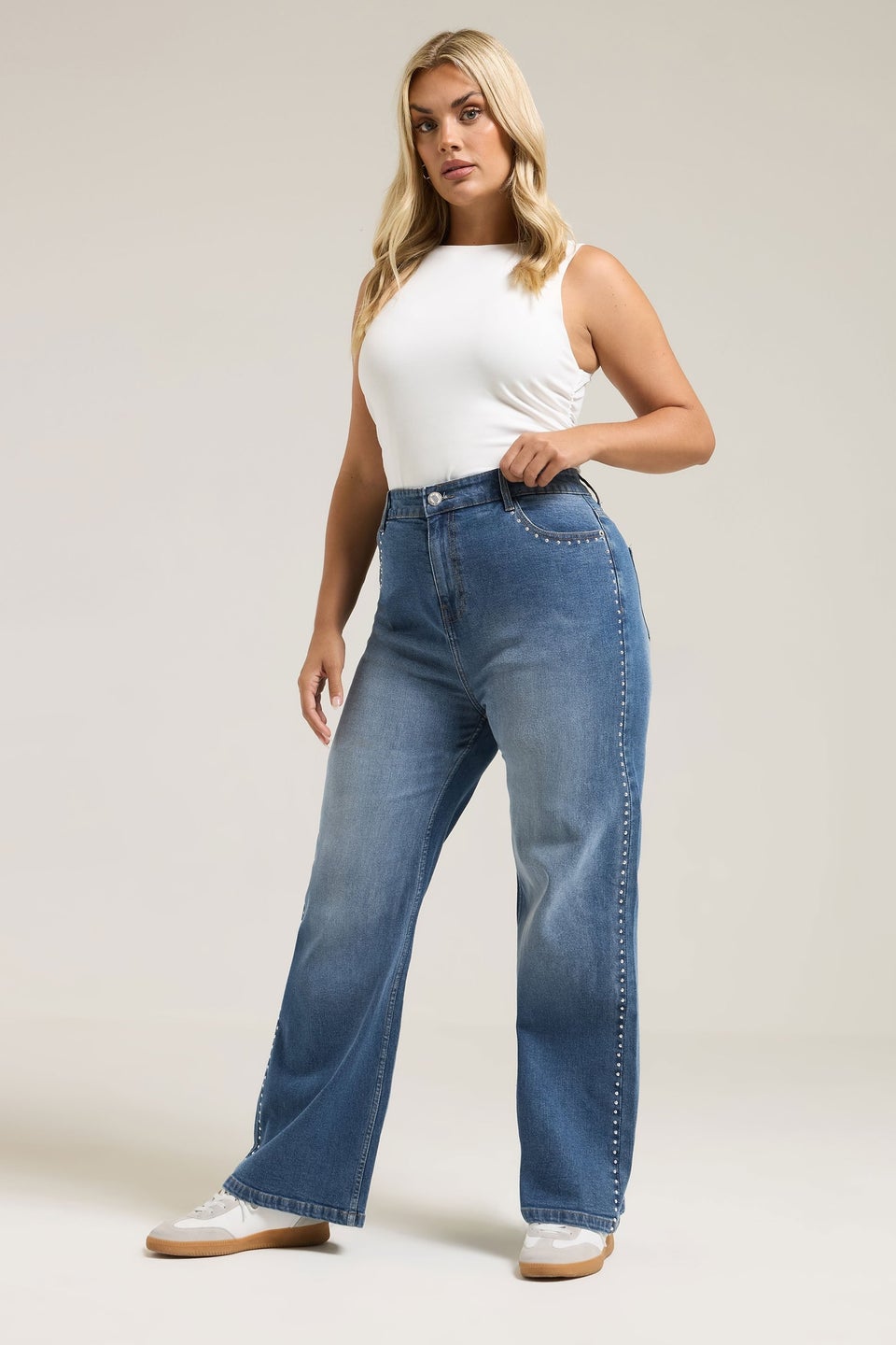 Yours Curve Blue Studded Wide Leg Jeans