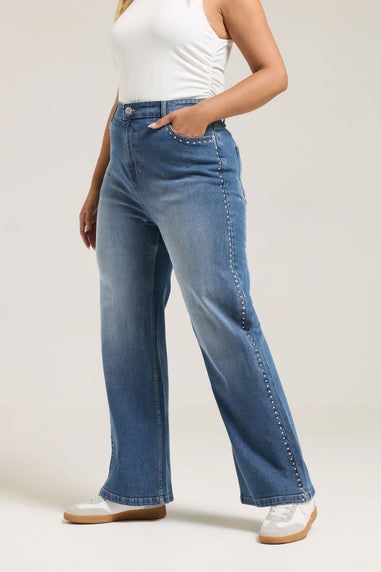 Yours Curve Blue Studded Wide Leg Jeans