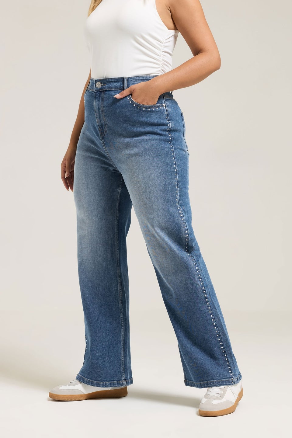 Yours Curve Blue Studded Wide Leg Jeans