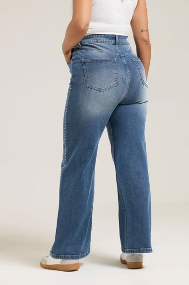 Yours Curve Blue Studded Wide Leg Jeans