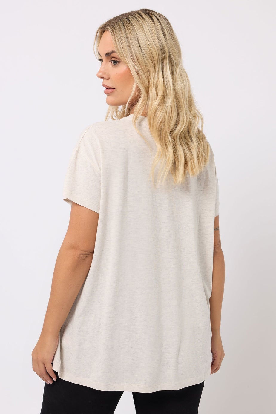 Yours Curve Cream Floral Heart Embroidered T-Shirt