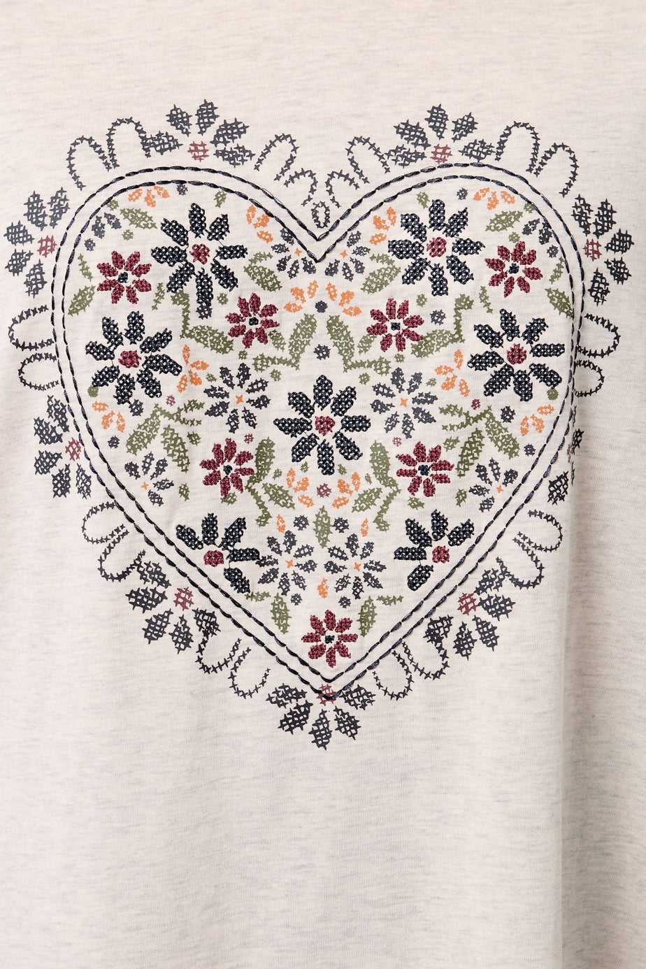 Yours Curve Cream Floral Heart Embroidered T-Shirt