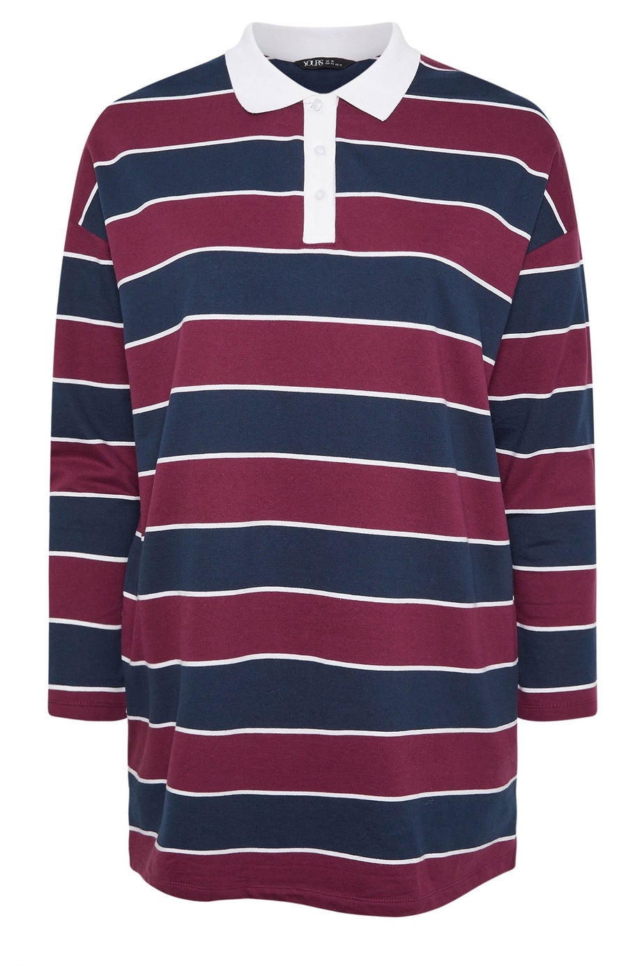 Yours Curve Burgundy Red Stripe Rugby Collar Tunic Top