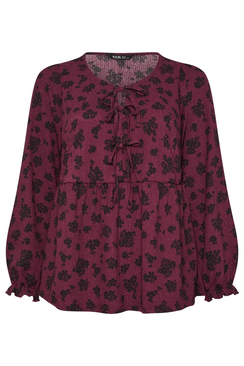 Yours Curve Wine Red Floral Bow Front Peplum Top