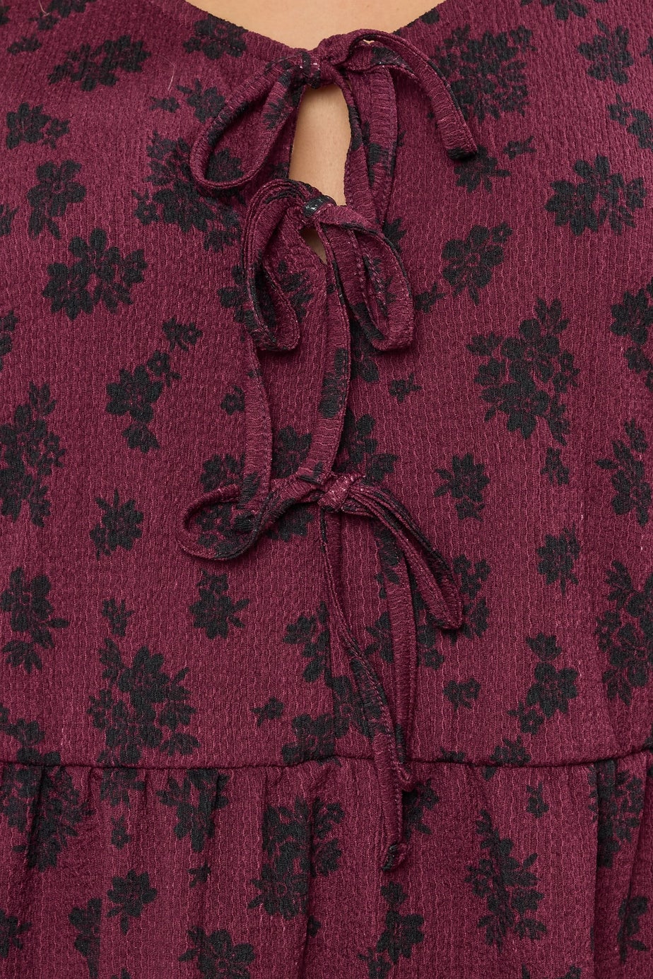 Yours Curve Wine Red Floral Bow Front Peplum Top