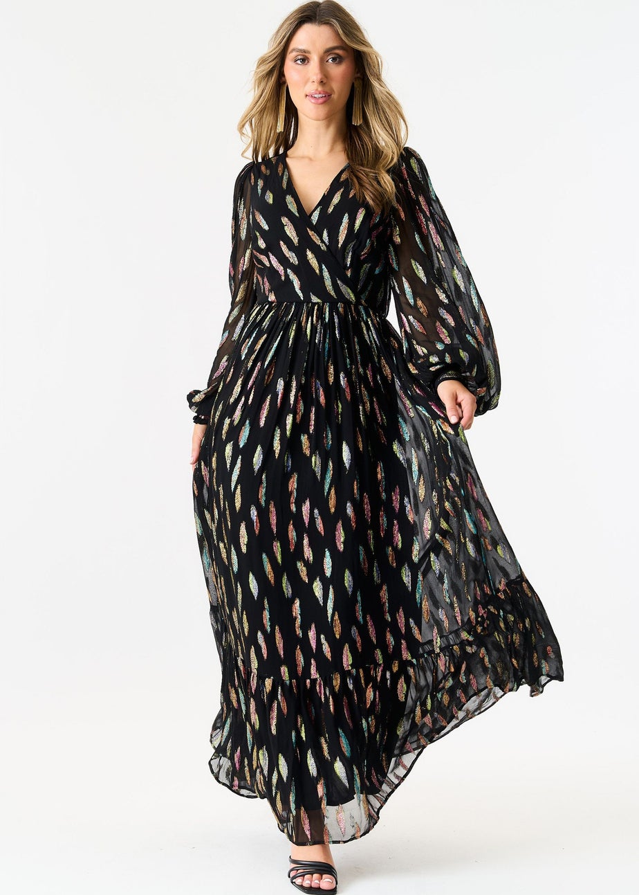Gini London Black Metallic Print Full Sleeve Maxi Dress
