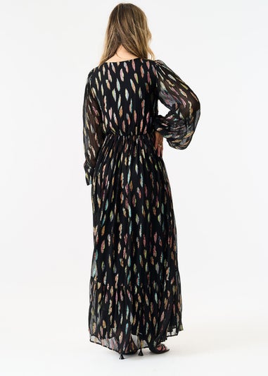 Gini London Black Metallic Print Full Sleeve Maxi Dress