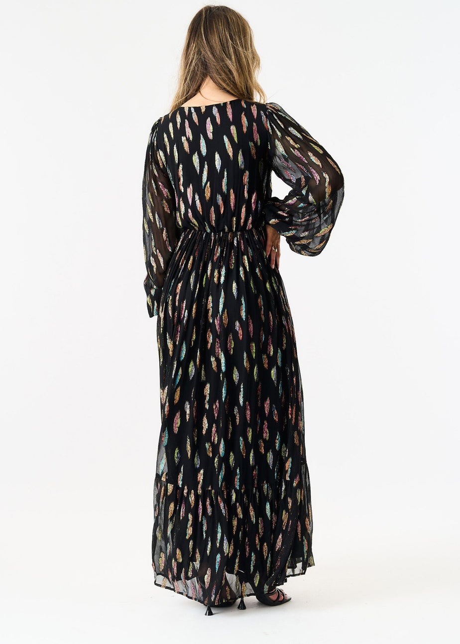 Gini London Black Metallic Print Full Sleeve Maxi Dress