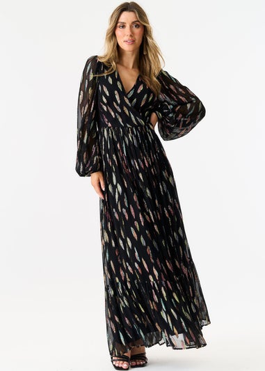 Gini London Black Metallic Print Full Sleeve Maxi Dress