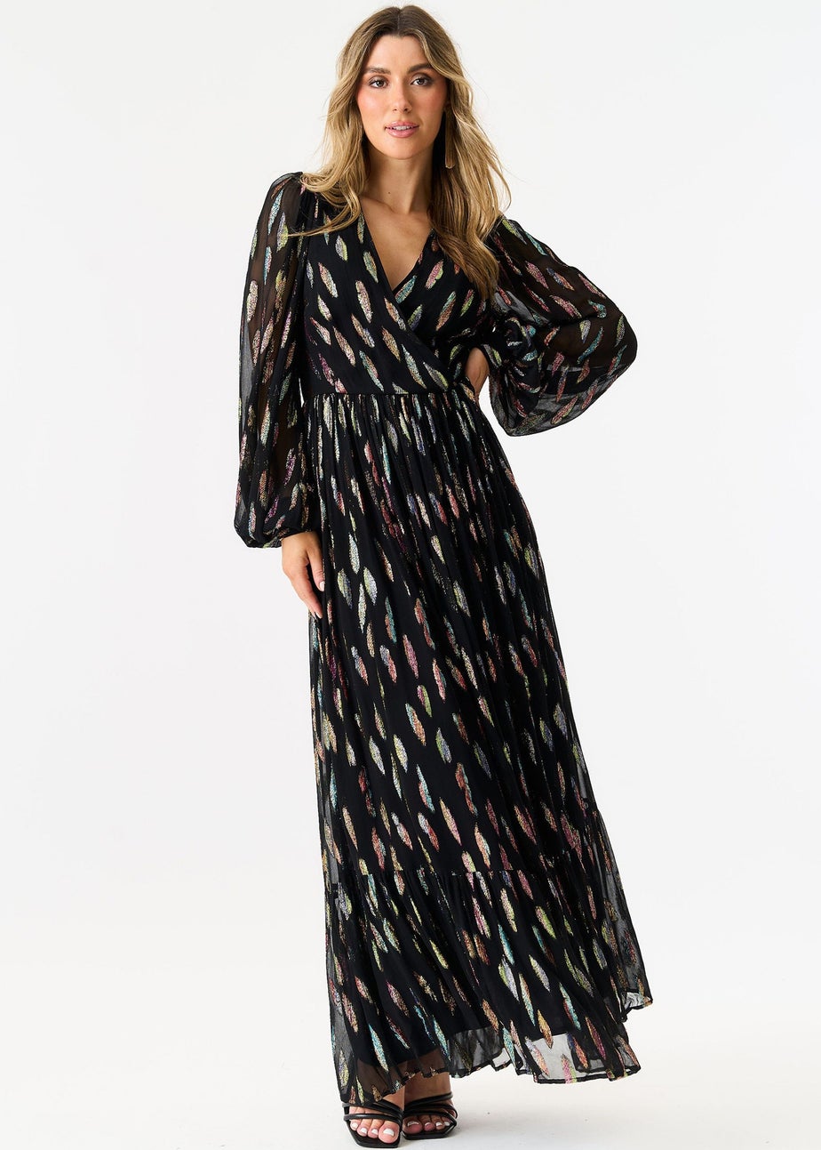 Gini London Black Metallic Print Full Sleeve Maxi Dress