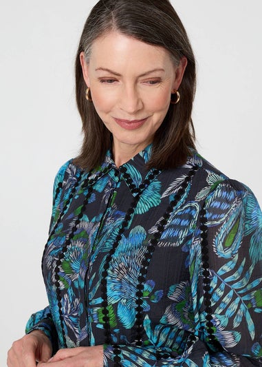 Izabel London Blue Printed Embellished Belted Maxi Dress