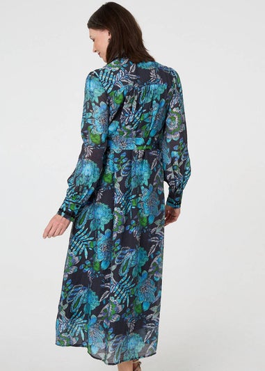 Izabel London Blue Printed Embellished Belted Maxi Dress