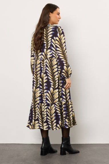 Evans Curve Midnight Blue Leaf Print Tiered Maxi Dress