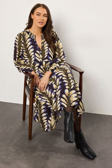 Evans Curve Midnight Blue Leaf Print Tiered Maxi Dress