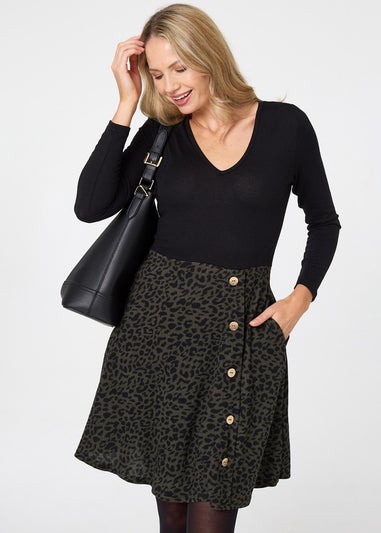 Izabel London Black Animal Print V-Neck Short Skater Dress