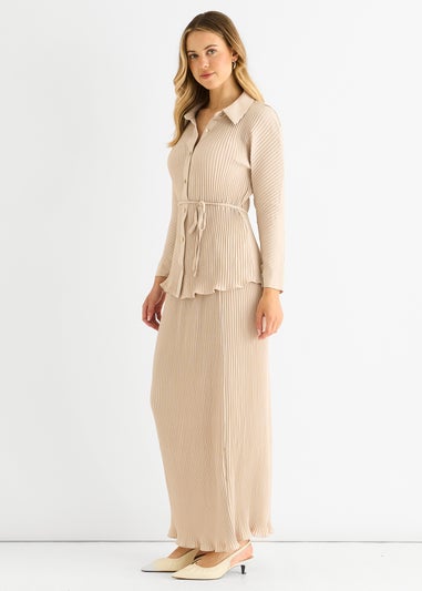 Gini London Beige Plisse Elasticated Waist Maxi Skirt