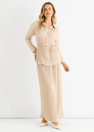 Gini London Beige Plisse Elasticated Waist Maxi Skirt