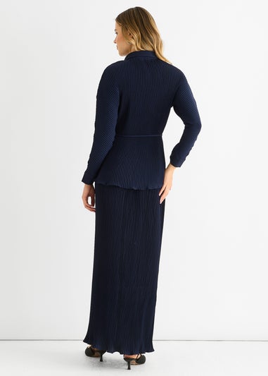 Gini London Navy Plisse Elasticated Waist Maxi Skirt