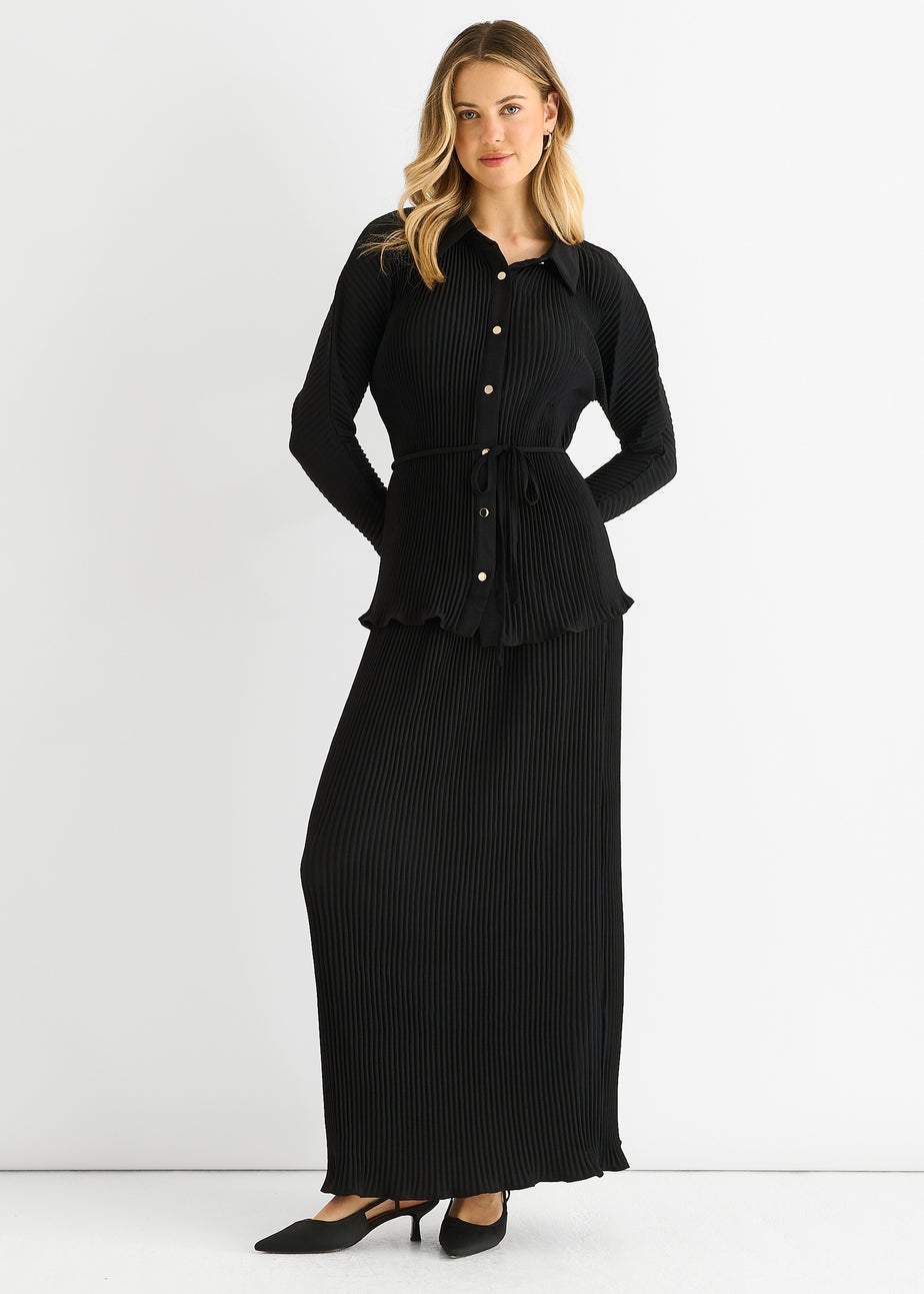Gini London Black Plisse Elasticated Waist Maxi Skirt