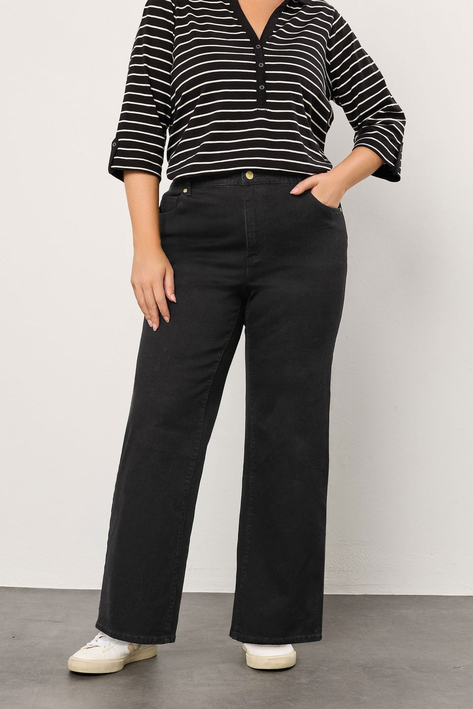 Evans Curve Black Premium Wide Leg Jeans