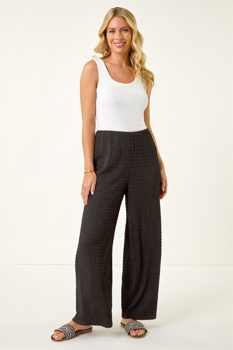 Roman Black Petite Textured Stretch Trouser