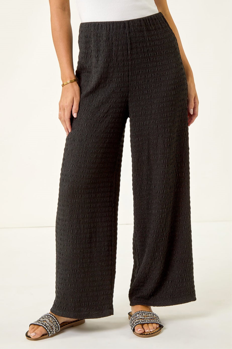 Roman Black Petite Textured Stretch Trouser