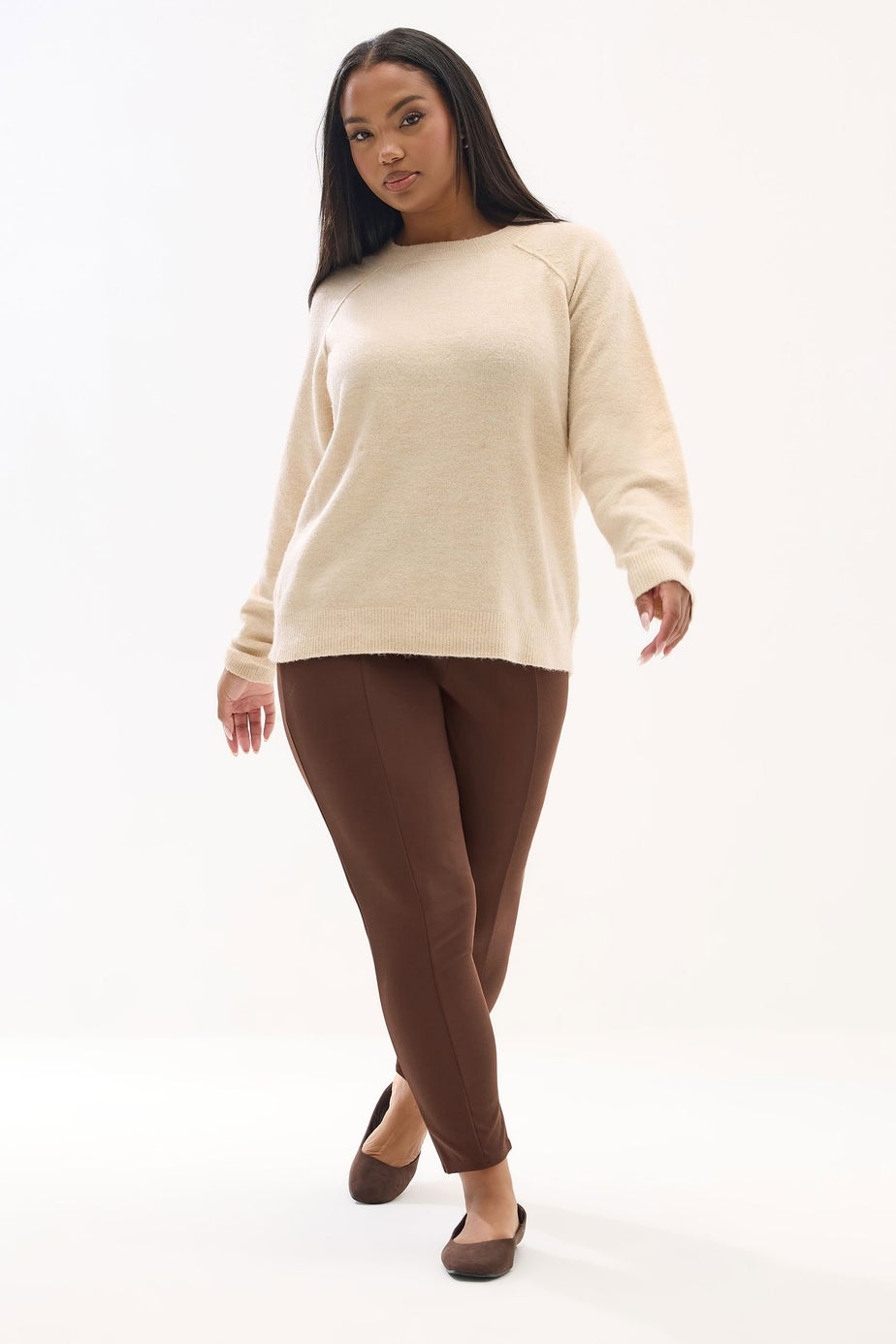 Yours Curve Brown Scuba Tapered Trousers