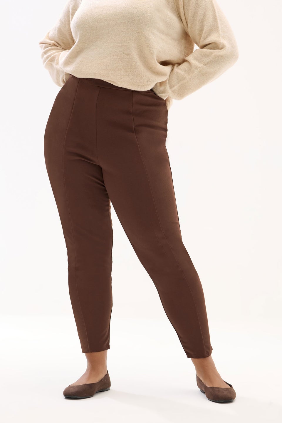 Yours Curve Brown Scuba Tapered Trousers