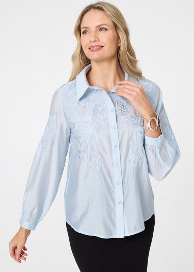 Izabel London Blue Embroidered Long Sleeve Shirt