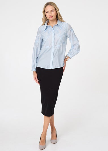 Izabel London Blue Embroidered Long Sleeve Shirt