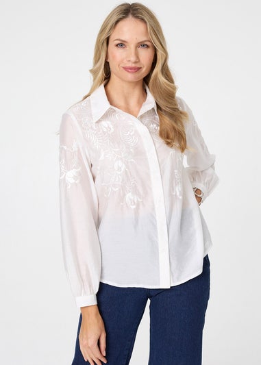 Izabel London White Embroidered Long Sleeve Shirt