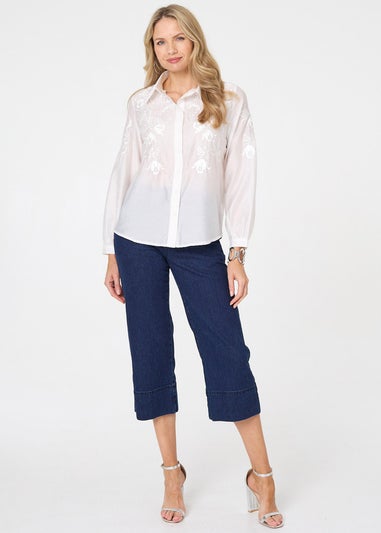 Izabel London White Embroidered Long Sleeve Shirt