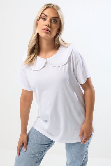 Yours Curve White Frill Collar Top