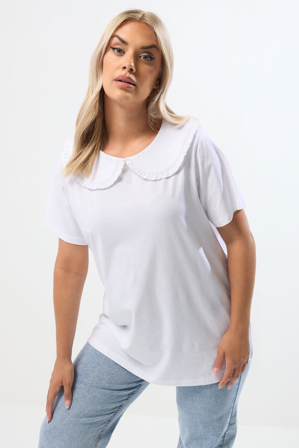 Yours Curve White Frill Collar Top