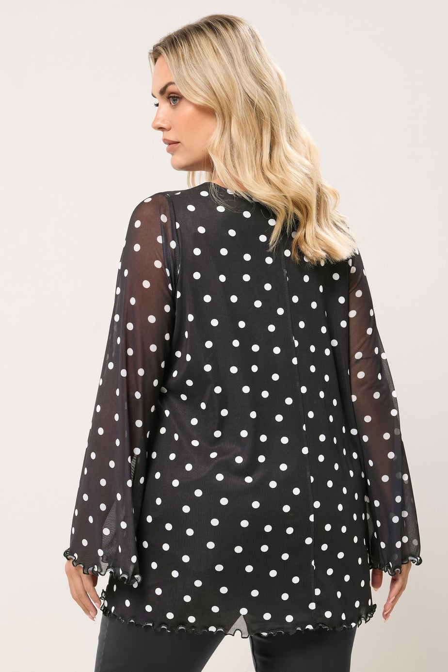 Yours Curve Black Polka Dot Mesh Swing Top