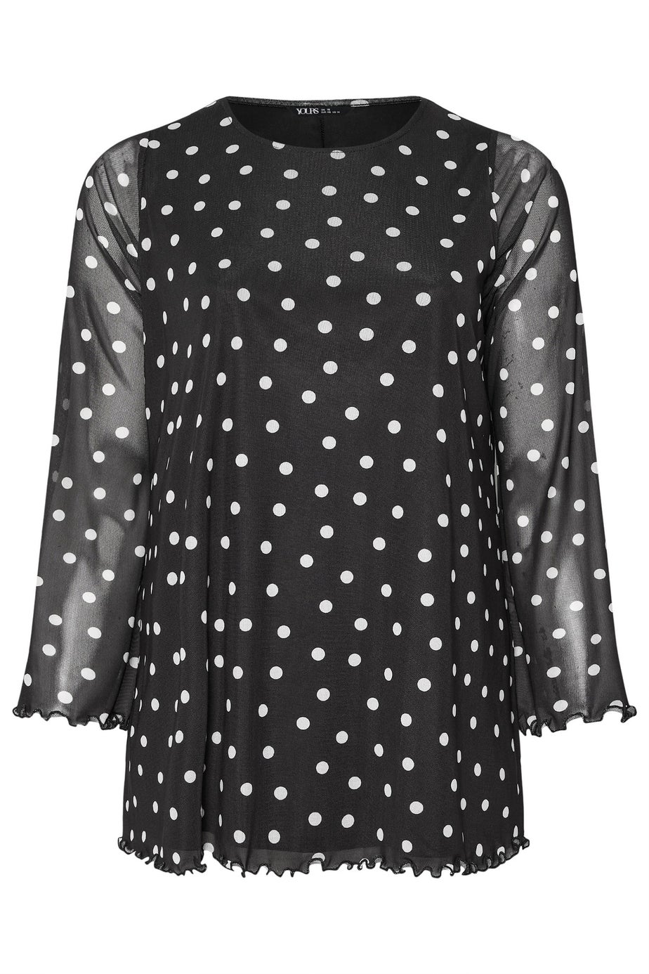 Yours Curve Black Polka Dot Mesh Swing Top