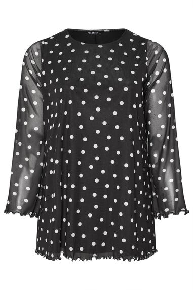 Yours Curve Black Polka Dot Mesh Swing Top