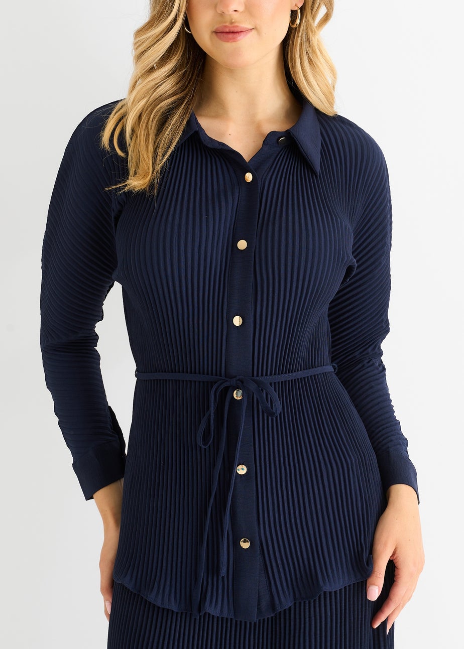 Gini London Navy Plisse Button Through Shirt