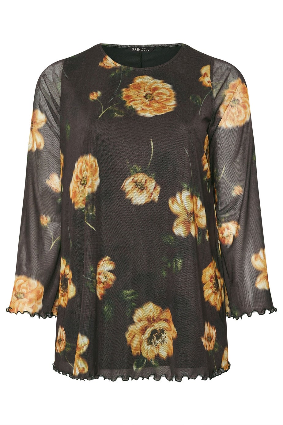 Yours Curve Brown Floral Mesh Swing Top