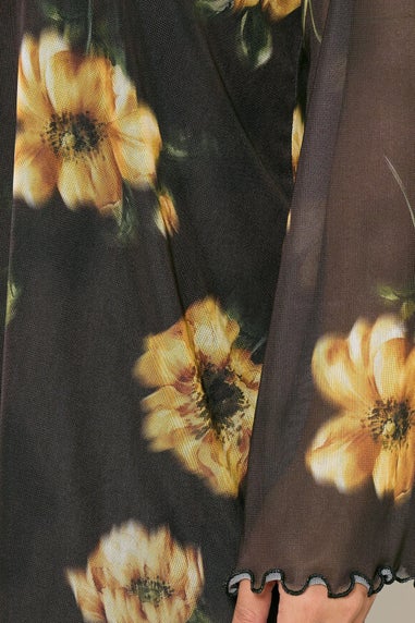 Yours Curve Brown Floral Mesh Swing Top