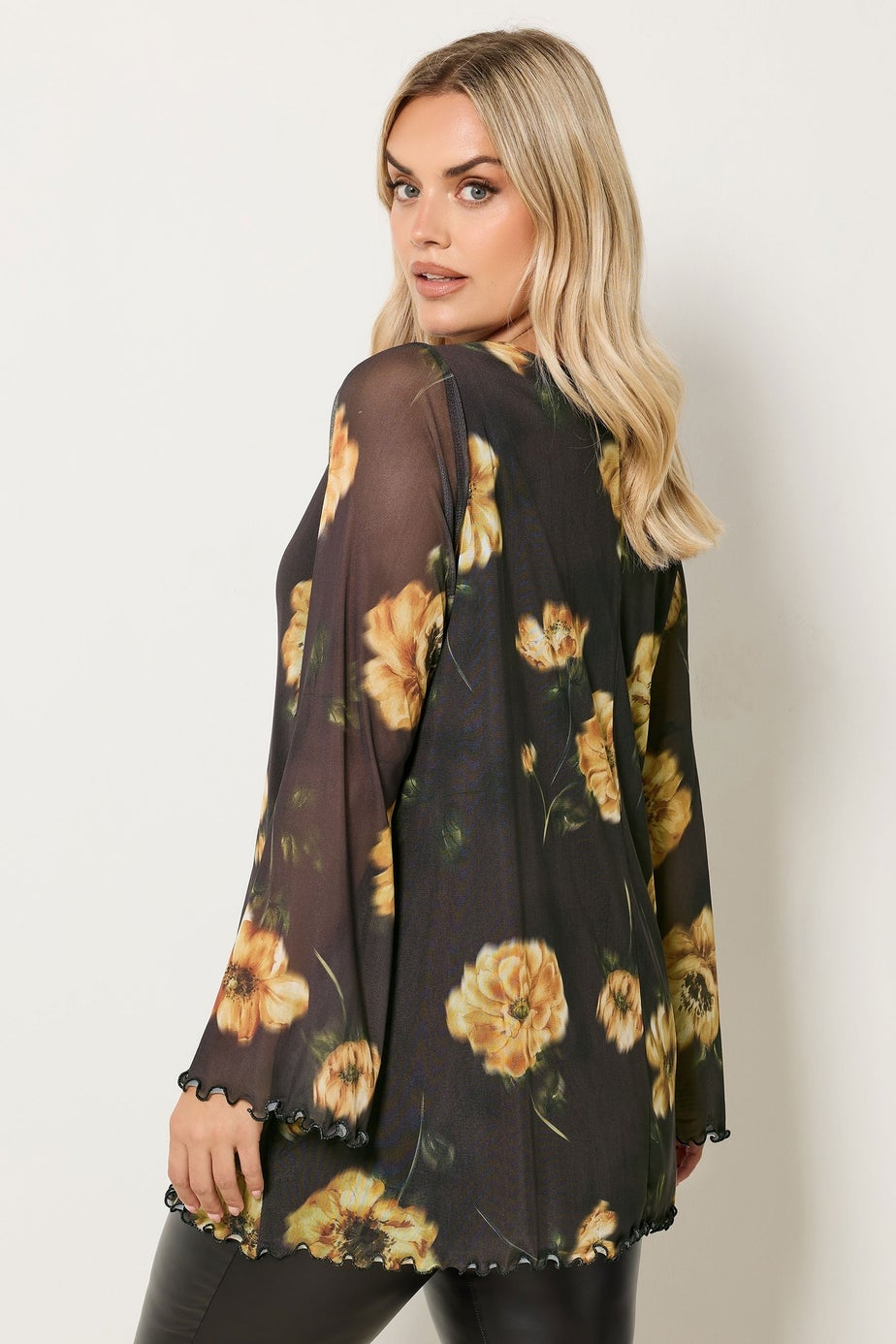 Yours Curve Brown Floral Mesh Swing Top